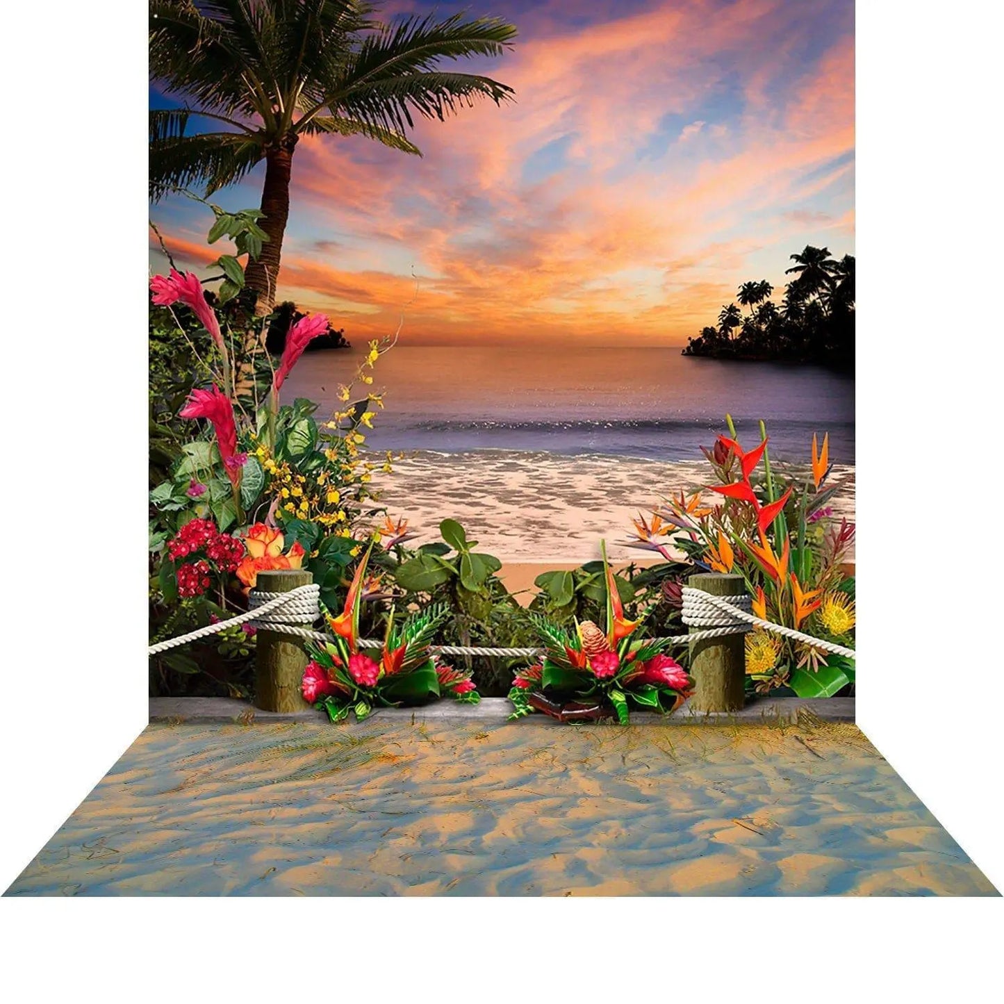 Tropical Flower Beach Photo Backdrop - Basic 8 x 16