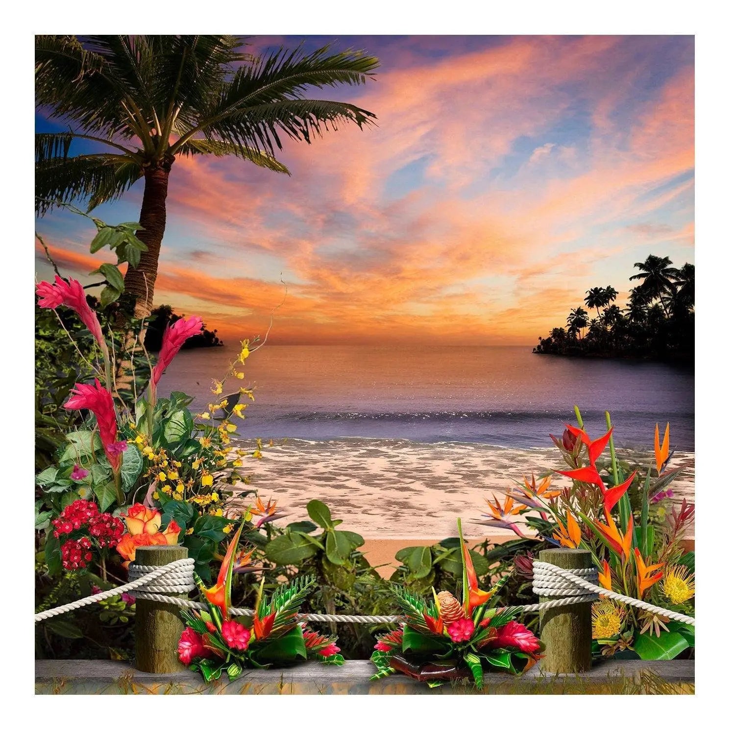 Tropical Flower Beach Photo Backdrop - Basic 8  x 8