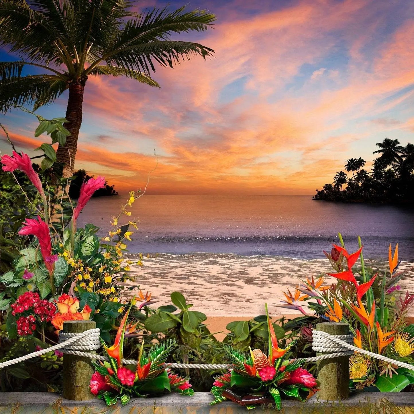 Tropical Flower Beach Photo Backdrop - Pro 10 x 8