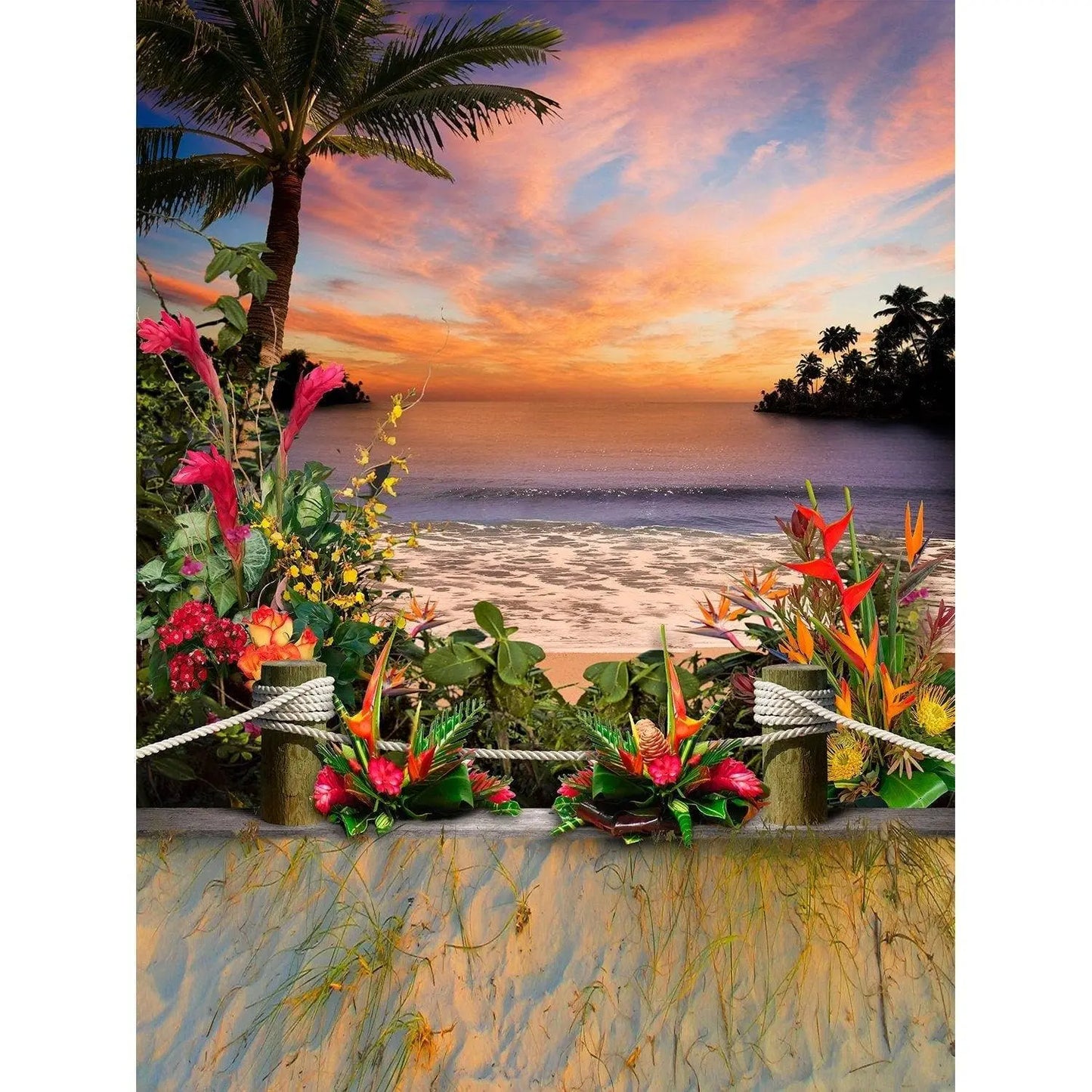 Tropical Flower Beach Photo Backdrop - Pro 8 x 10