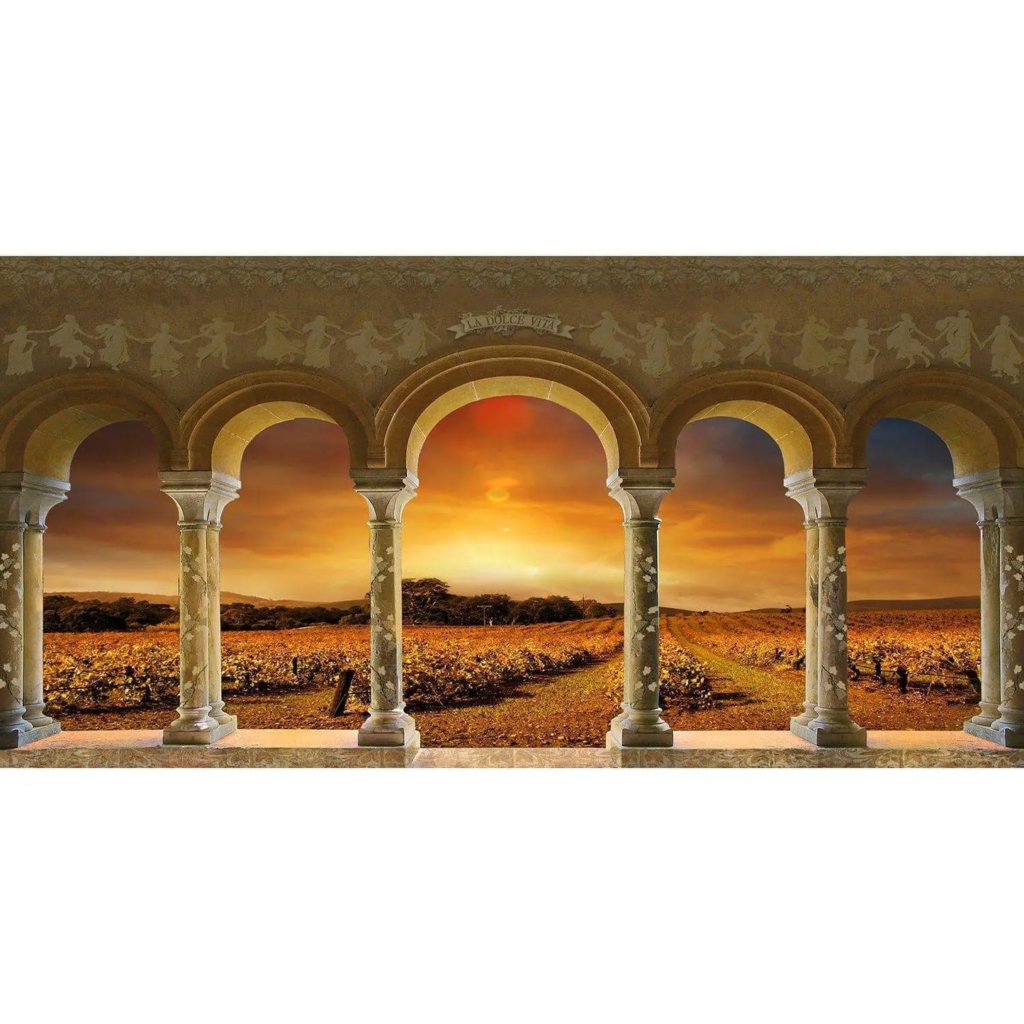 Tuscan Vineyard Sunset Archway Photo Backdrop - Basic 16 x 8