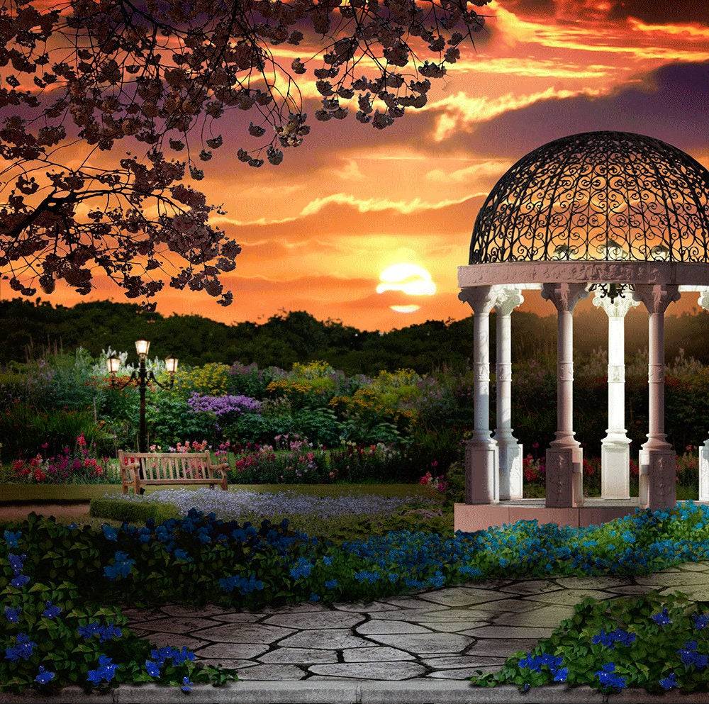 Twilight Gazebo Garden Photography Backdrop - Pro 10  x 10
