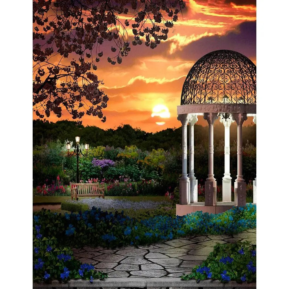 Twilight Gazebo Garden Photography Backdrop - Pro 8  x 10