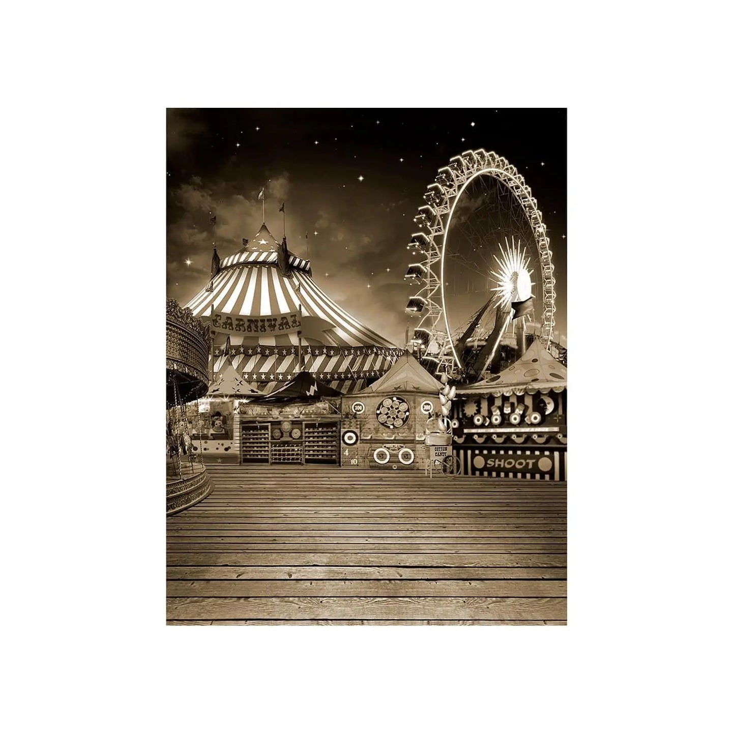 Grayscale Vintage Amusement Park Photo Backdrop - Basic 4.4 x 5