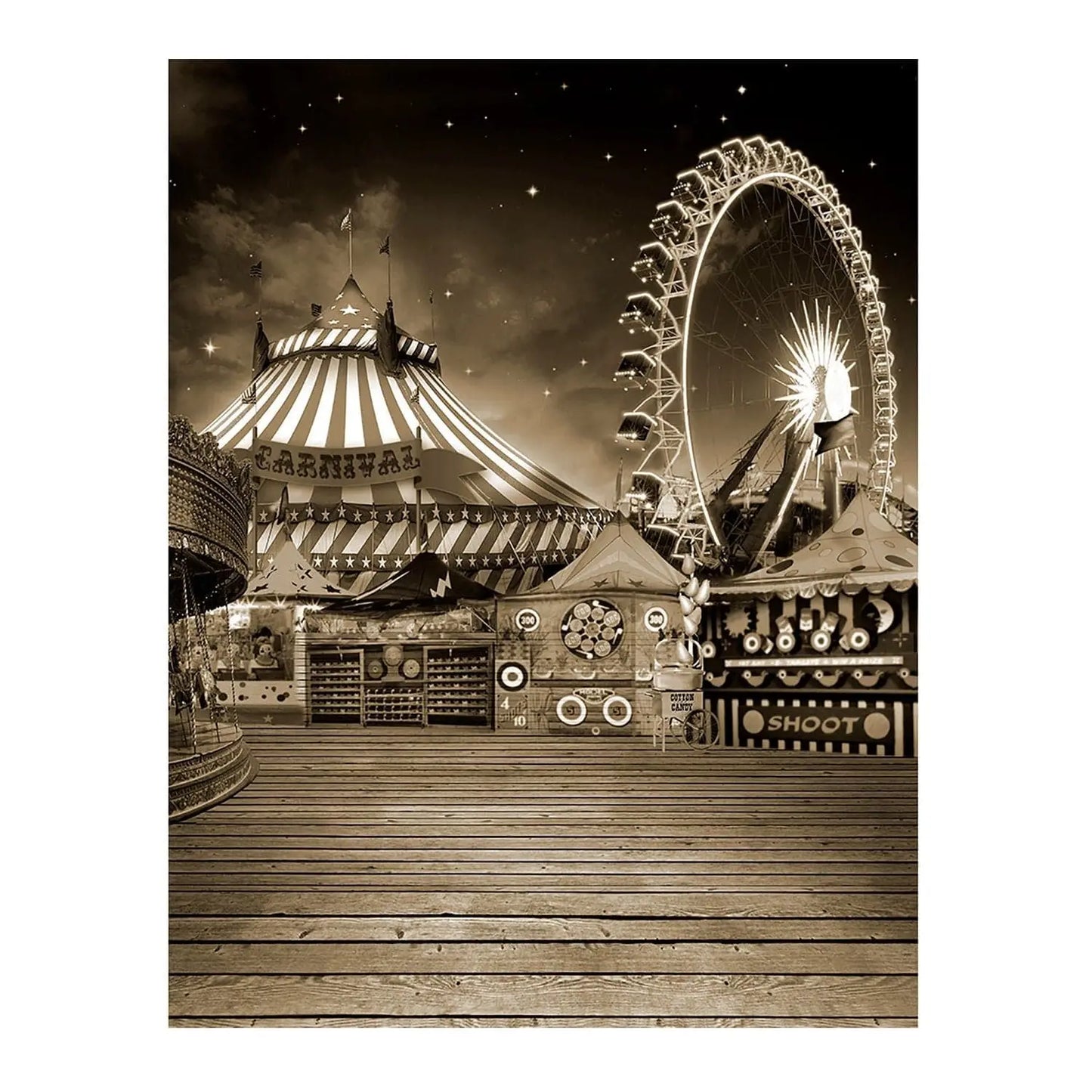 Grayscale Vintage Amusement Park Photo Backdrop - Pro 6 x 8