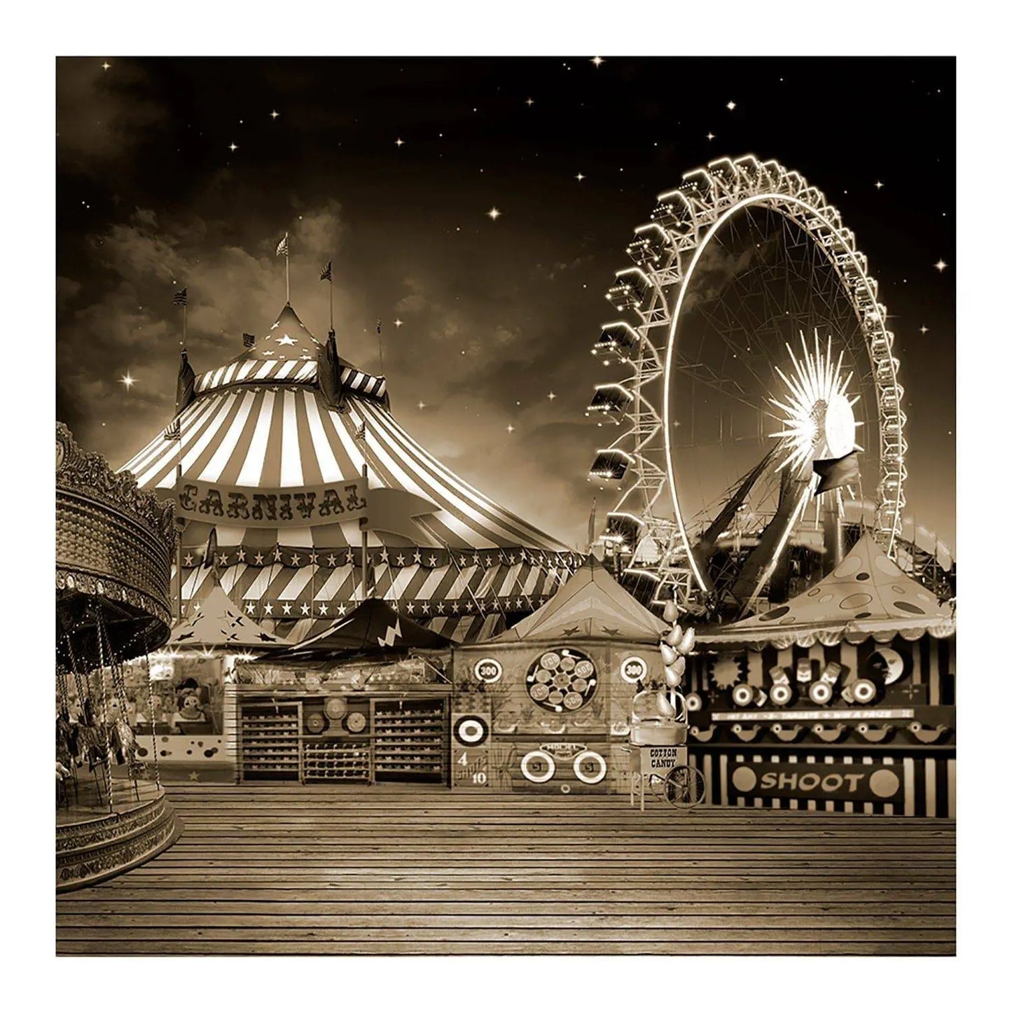 Grayscale Vintage Amusement Park Photo Backdrop - Pro 8 x 8