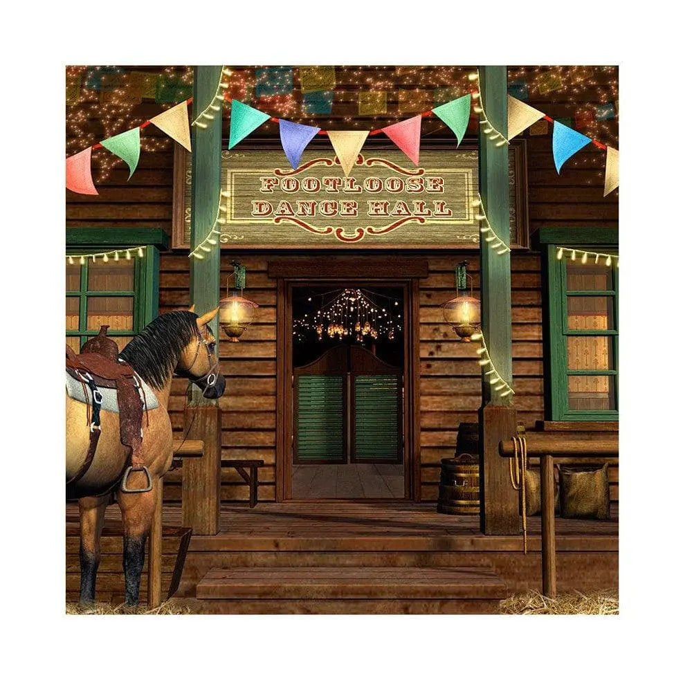 Country Western Dance Hall Photo Backdrop - Basic 8 x 8