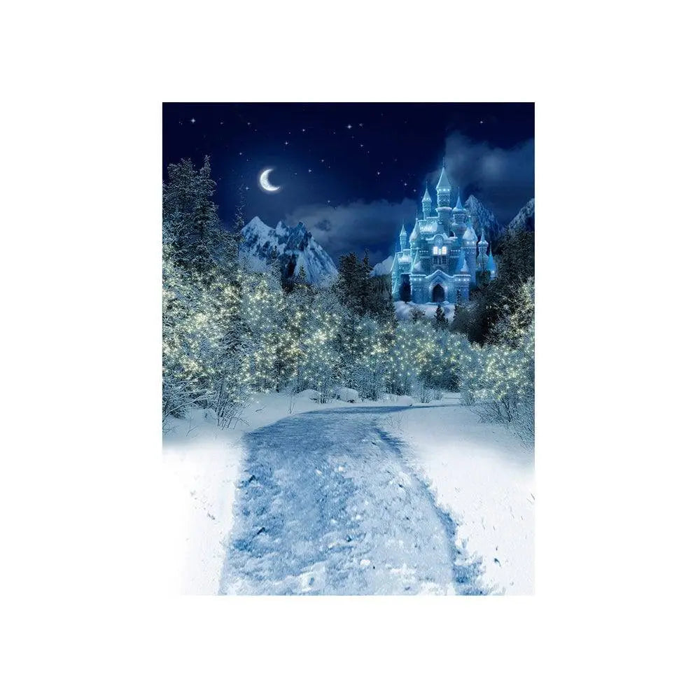 Snowy Winter Castle At Night Photo Backdrop - Basic 4.4  x 5