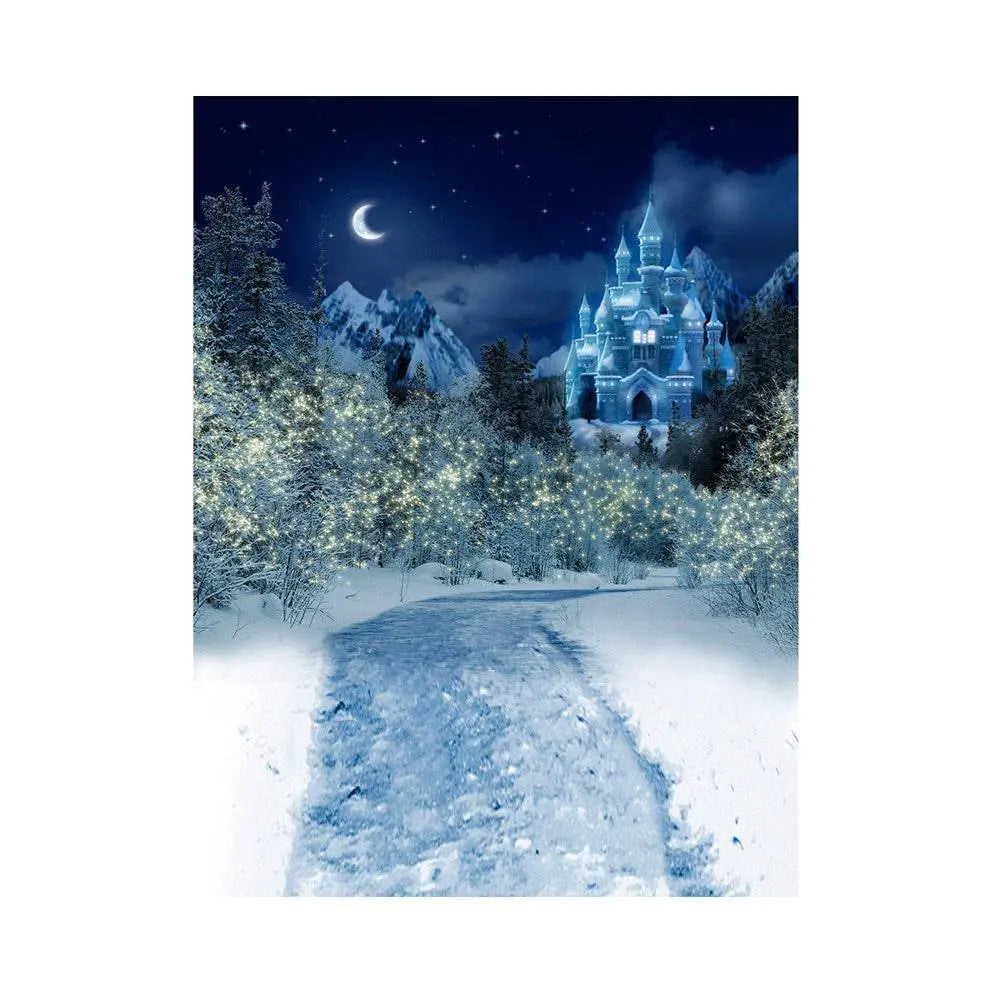Snowy Winter Castle At Night Photo Backdrop - Basic 5.5  x 6.5