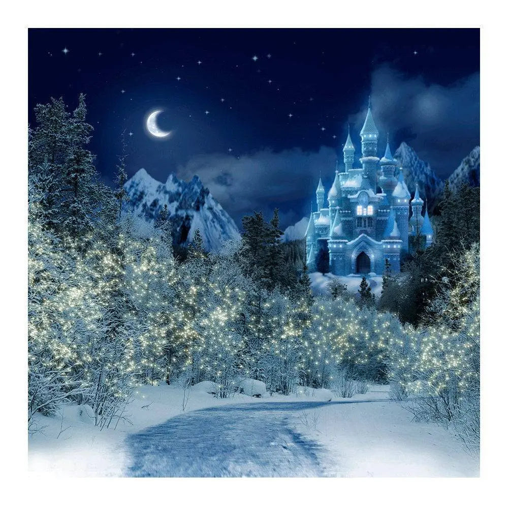Snowy Winter Castle At Night Photo Backdrop - Pro 8  x 8