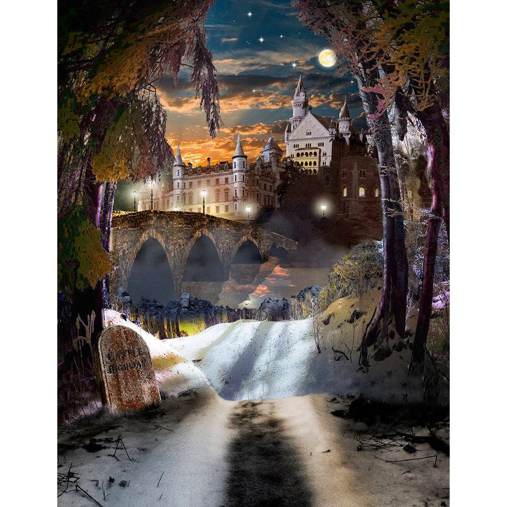 Ominous Winter Castle Photography Backdrop - Basic 8 x 10