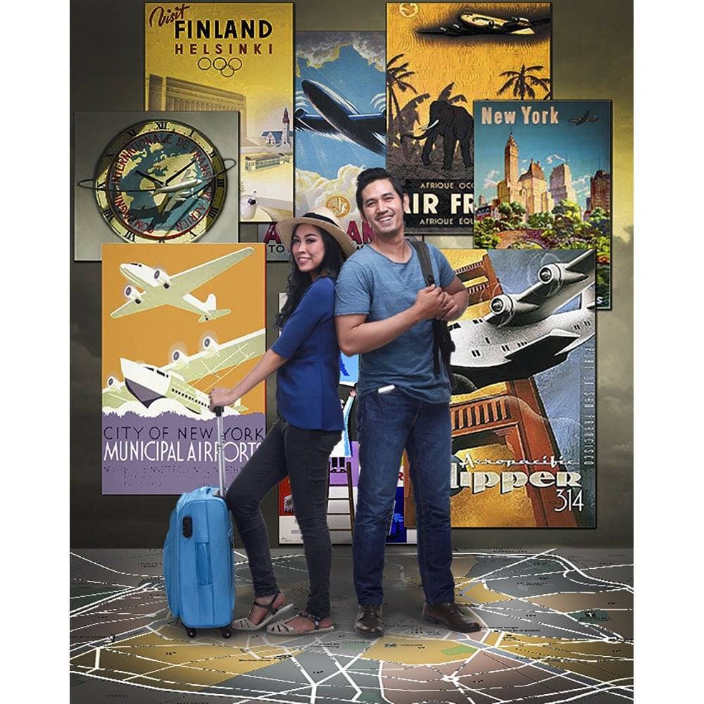 Around the World Travel Photo Backdrop, Party Decor for a Going Away Party for a World Traveler, Backpacker, Bon Voyage, or Trek - Basic 4.4 x 5