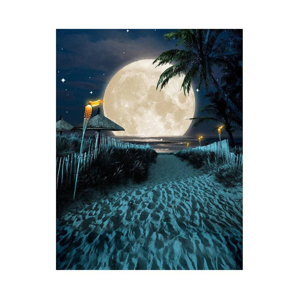 Nighttime Full Moon Beach Luau Photo Backdrop - Basic 4.4 x 5