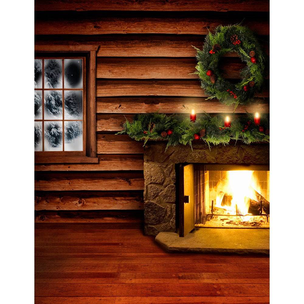 Christmas Cabin Interior Photo Backdrop - Basic 8  x 10  