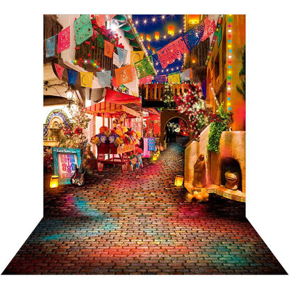 Mexican Market City Street Photo Backdrop - Basic 8  x 16  