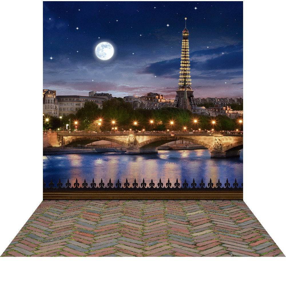 Eiffel Tower Moonlit Photography Backdrop - Basic 8  x 16  
