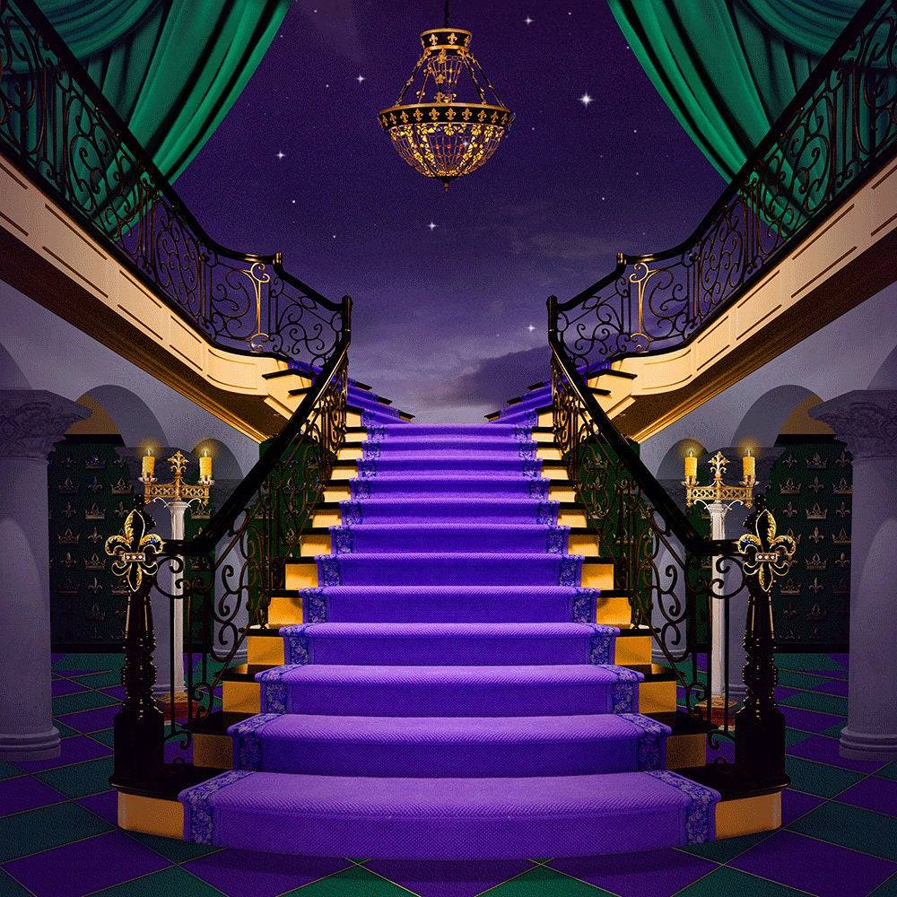 Gold Green Purple Staircase Photography Backdrop - Basic 10  x 8  