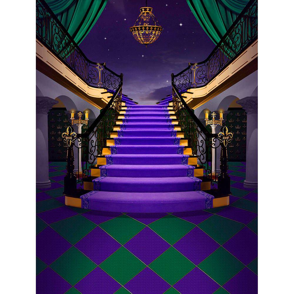 Gold Green Purple Staircase Photography Backdrop - Basic 8  x 10  