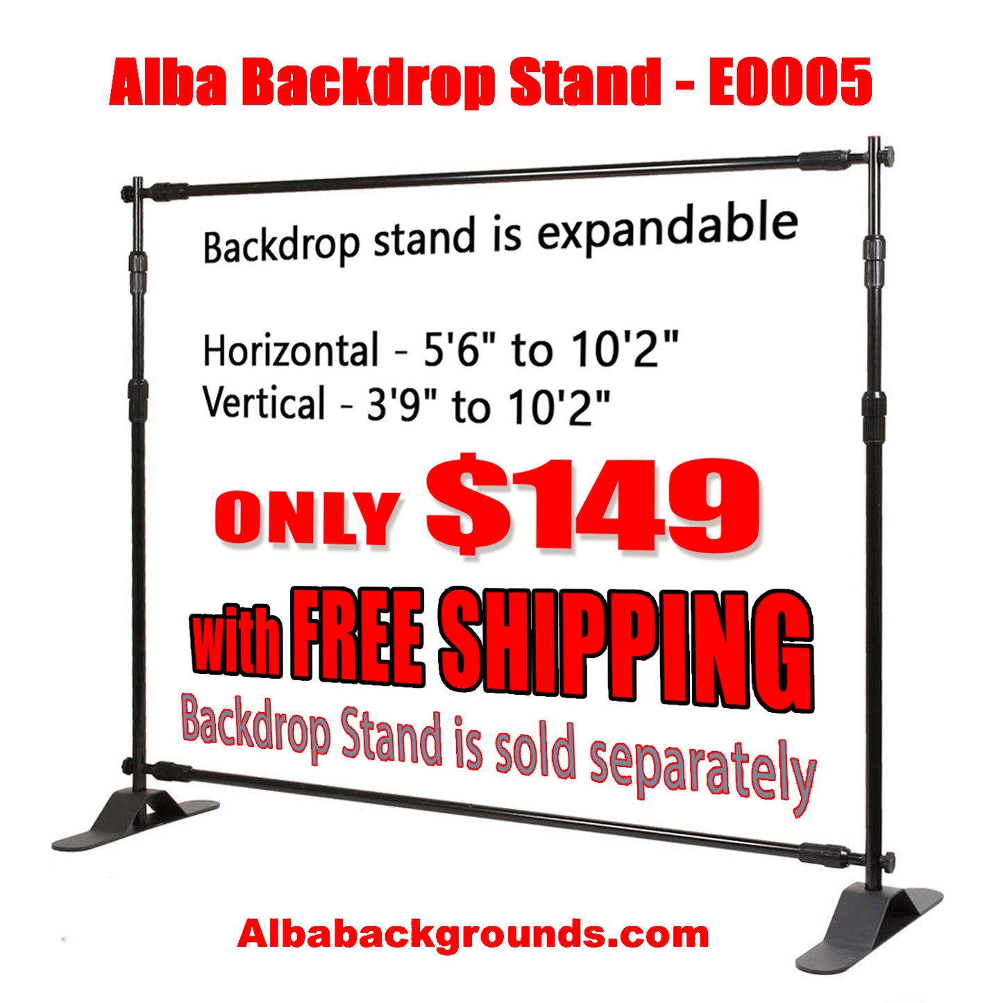 Photography Backdrop Stand Adjustable 10’ Wide