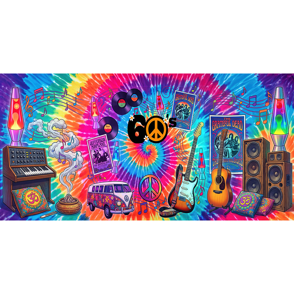 60s Hippy, Retro, Wide Fabric Backdrop