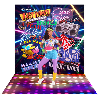 80s Retro Backdrop: Disco Birthday Party Fabric Background Alba Backgrounds