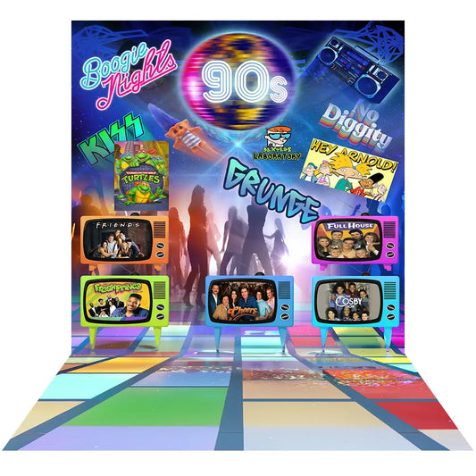 90s Retro Backdrop: Disco Birthday Party Fabric Background Alba Backgrounds