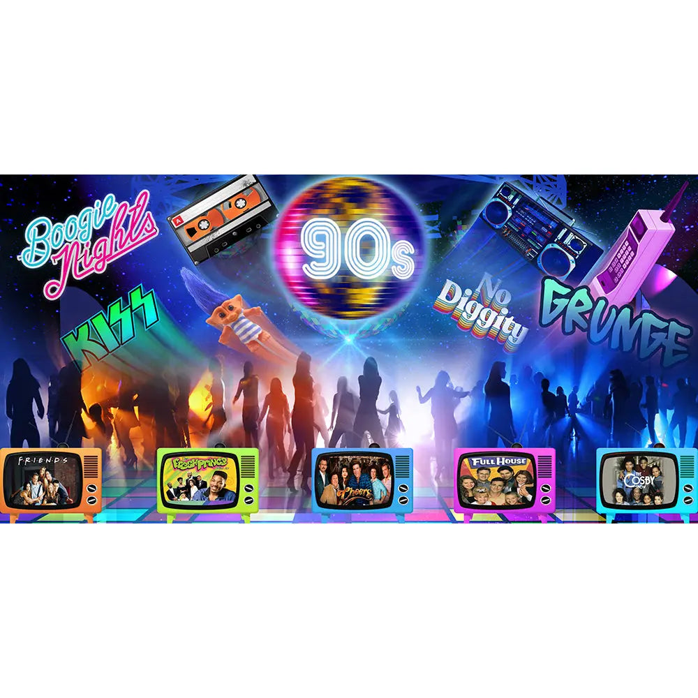 90s Retro Backdrop: Disco Birthday Party Fabric Background Alba Backgrounds