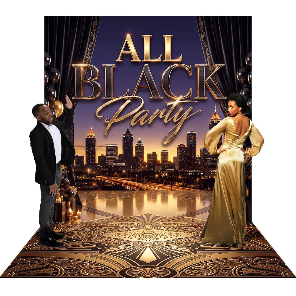 All Black Party Backdrop, Fabric Event Decor Alba Backgrounds