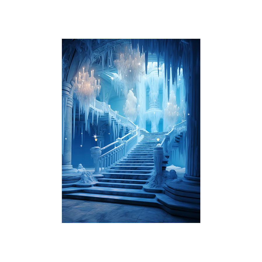 Elsa’s Frozen Castle Stairs Photo Backdrop asic 4.4x5