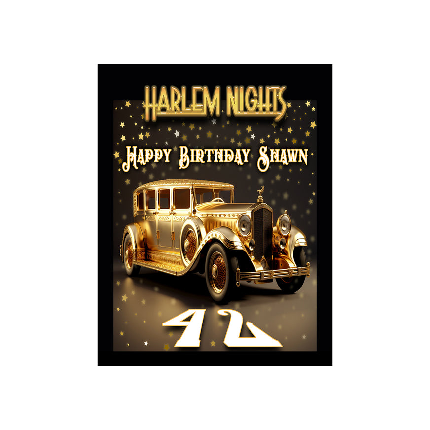 Harlem Nights Gold Vintage Car Birthday Backdrop 4.4x5