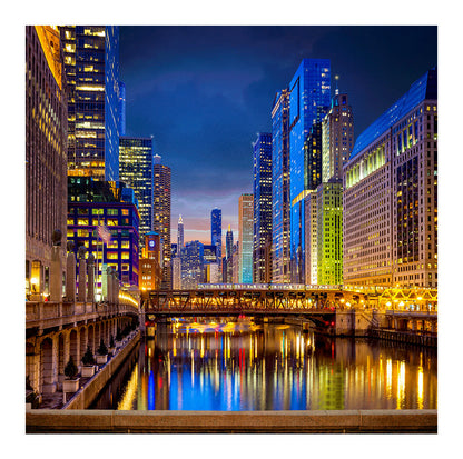 Colorful Chicago City Lights Canal Photo Backdrop