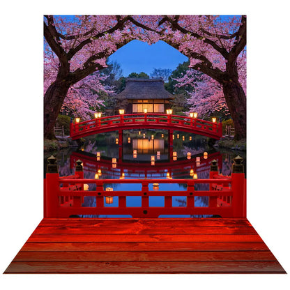 Cherry Blossom Backdrop, Asian Decor Fabric Background Alba Backgrounds