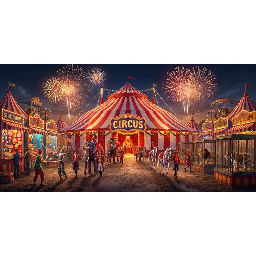 Circus Big Top Backdrop, Amusements, Side Shows, Fabric Background Alba Backgrounds