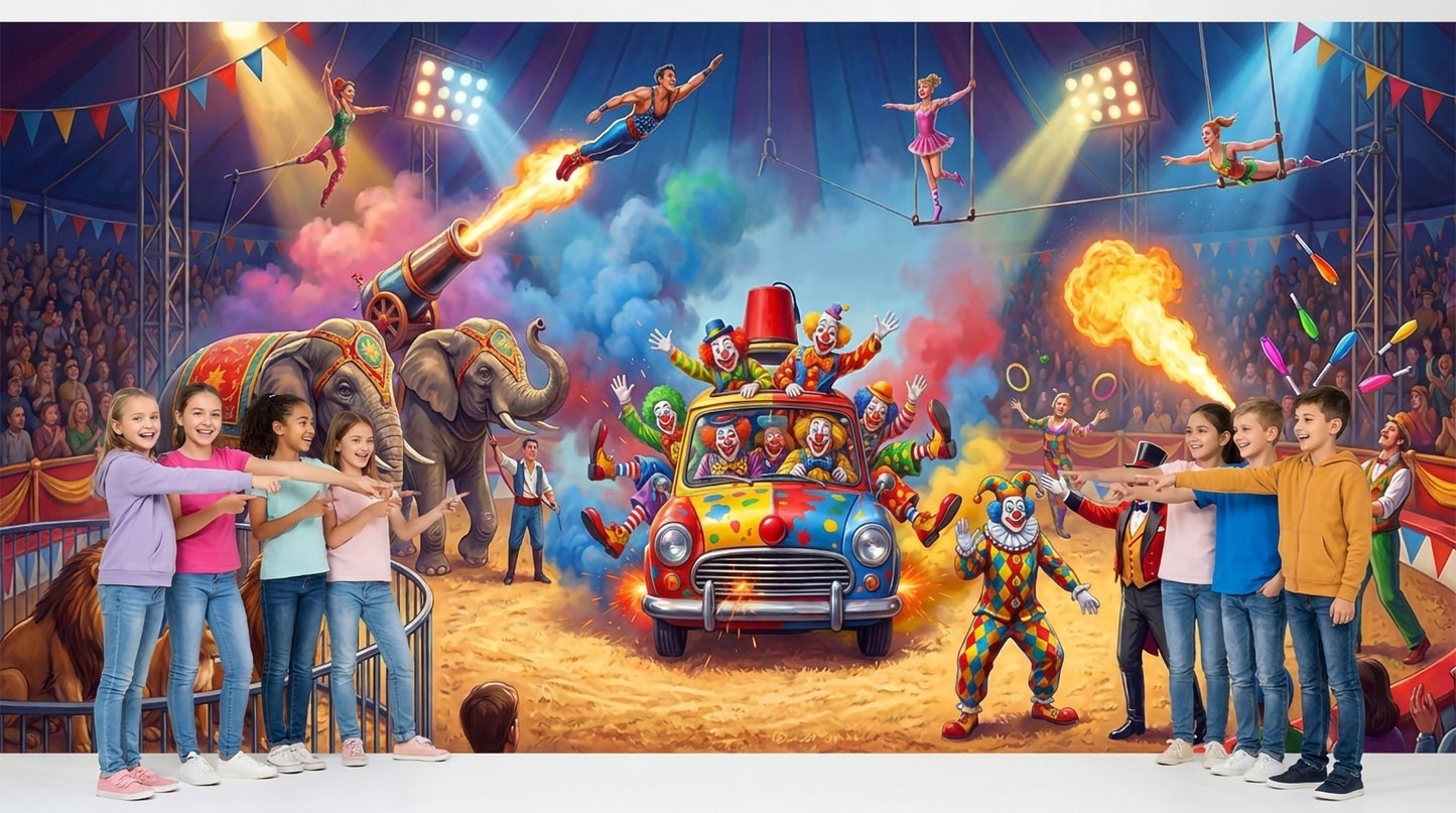 Clown Car, Wide Fabric Backdrop