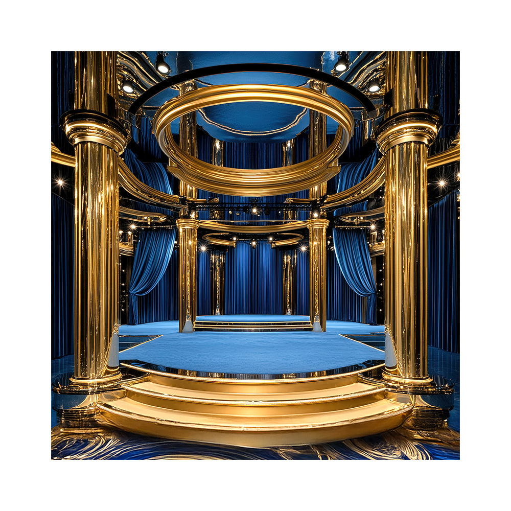 Emmy or Oscar Awards Stage Backdrop, Musical, Play, Competition, School Dance, Recital, Gold and Royal Blue Photo Backdrop