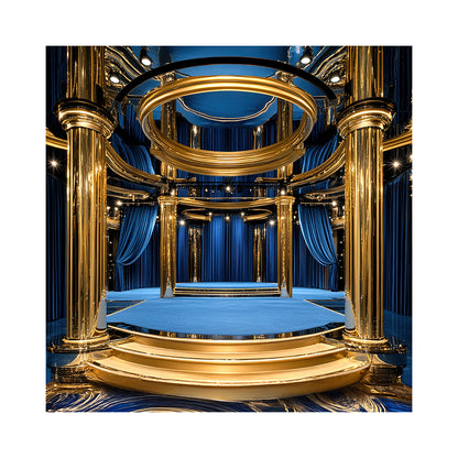 Emmy or Oscar Awards Stage Backdrop, Musical, Play, Competition, School Dance, Recital, Gold and Royal Blue Photo Backdrop
