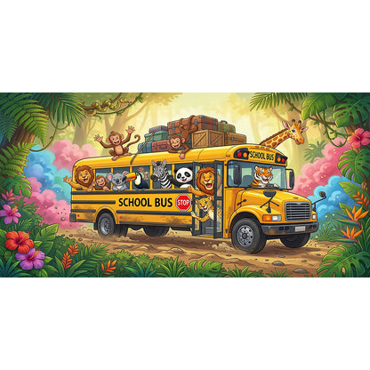 Jungle Animals Road Trip, Wide Fabric Backdrop