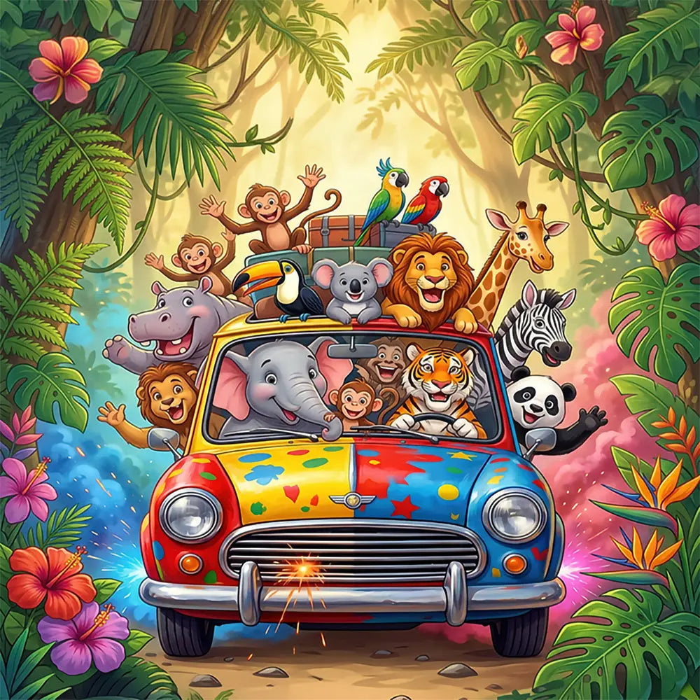 Jungle Animals Road Trip Car Fabric Backdrop Alba Backgrounds
