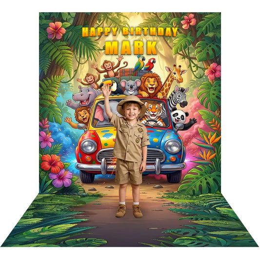 Jungle Animals Road Trip Car Fabric Backdrop Alba Backgrounds