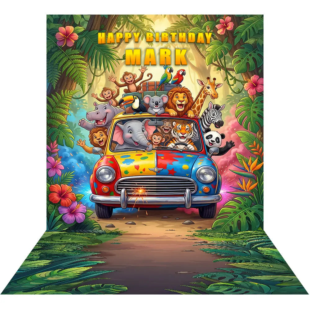 Jungle Animals Road Trip Car Fabric Backdrop Alba Backgrounds