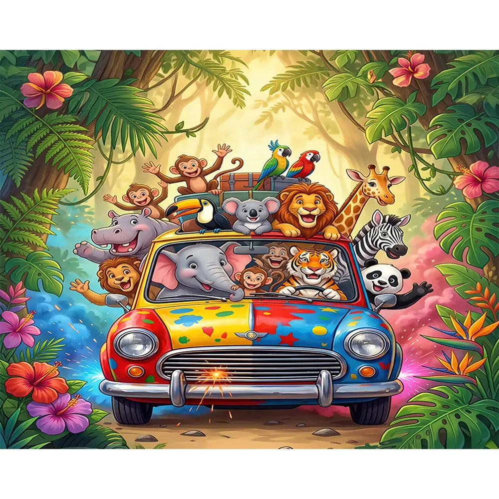 Jungle Animals Road Trip Car Fabric Backdrop Alba Backgrounds