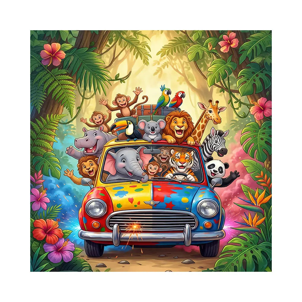 Jungle Animals Road Trip Car Fabric Backdrop Alba Backgrounds