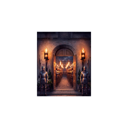 Torchlit Castle Entrance Backdrop, Medieval Party Photography Venue Decor