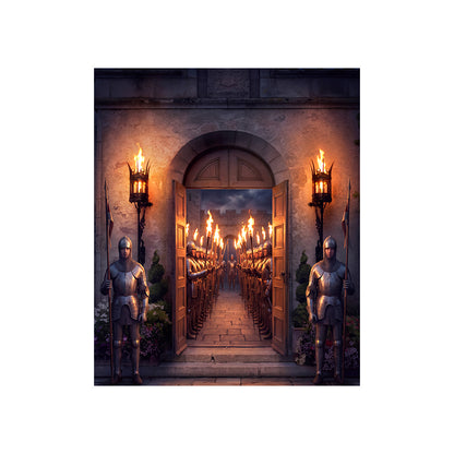 Torchlit Castle Entrance Backdrop, Medieval Party Photography Venue Decor