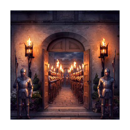 Torchlit Castle Entrance Backdrop, Medieval Party Photography Venue Decor