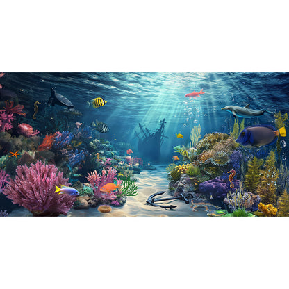 Underwater Coral Bed, Shipwreck, Photo Backdrop, Tropical Fish, Sunken Tall Ship Photo Backdrop