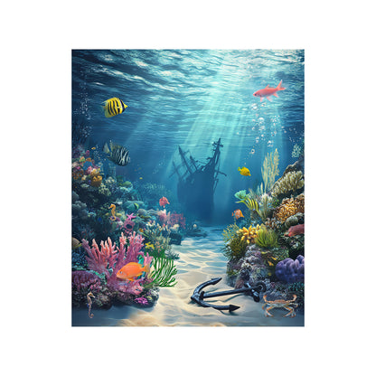 Underwater Coral Bed, Shipwreck, Photo Backdrop, Tropical Fish, Sunken Tall Ship Photo Backdrop