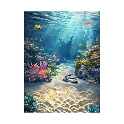 Underwater Coral Bed, Shipwreck, Photo Backdrop, Tropical Fish, Sunken Tall Ship Photo Backdrop