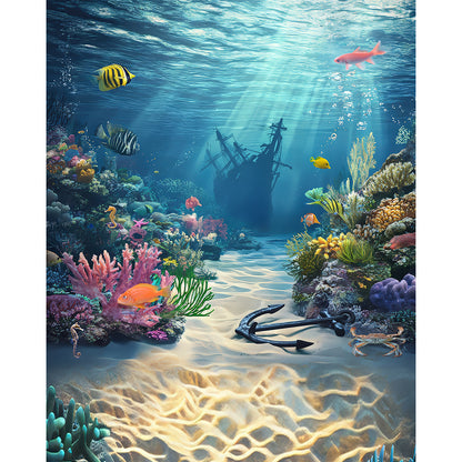 Underwater Coral Bed, Shipwreck, Photo Backdrop, Tropical Fish, Sunken Tall Ship Photo Backdrop