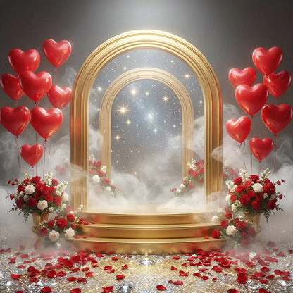 Valentine Gold Arch Backdrop, Romantic Hearts Photography Background Alba Backgrounds
